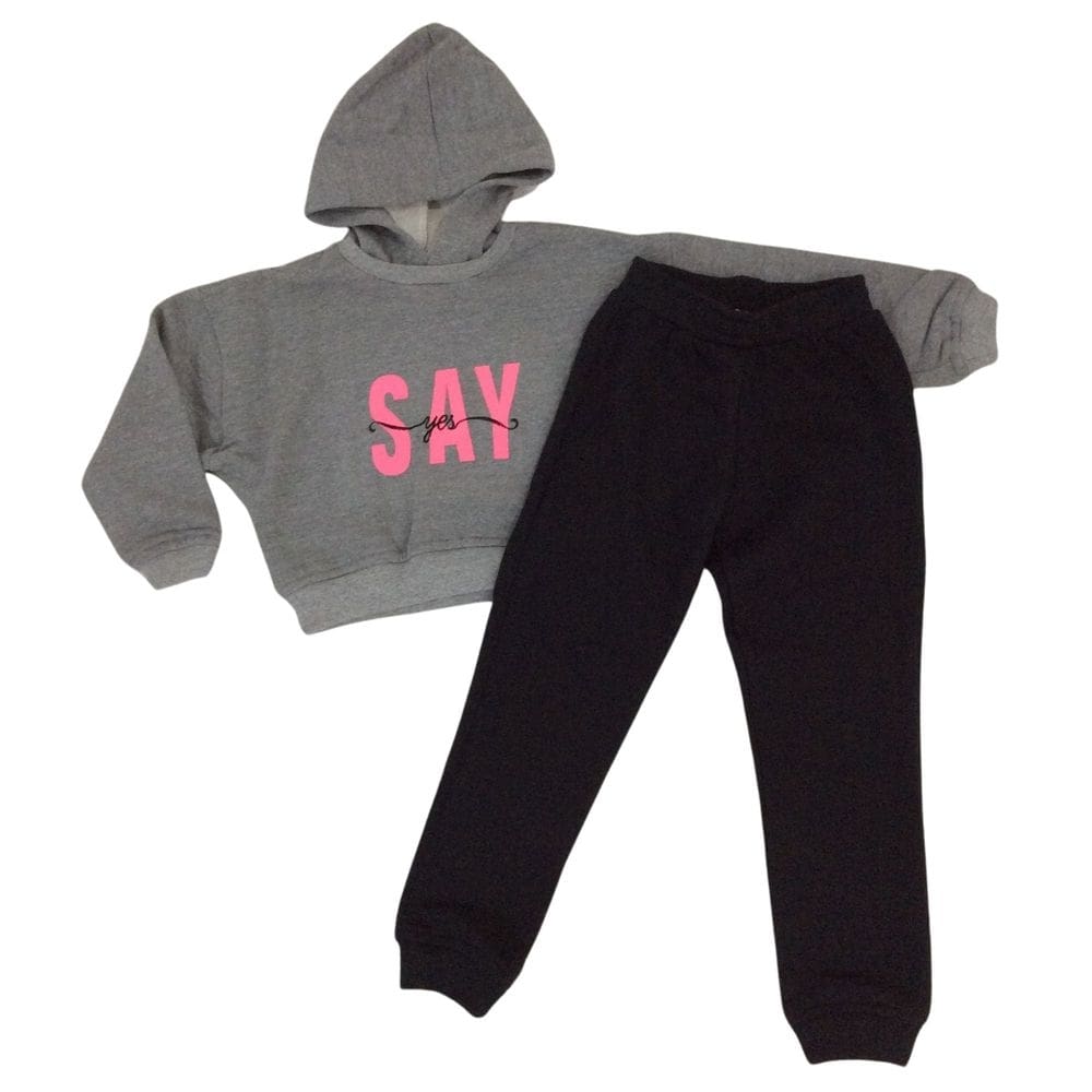 Conjunto moleton fem infantil cropped Vrasalon cinza/preto