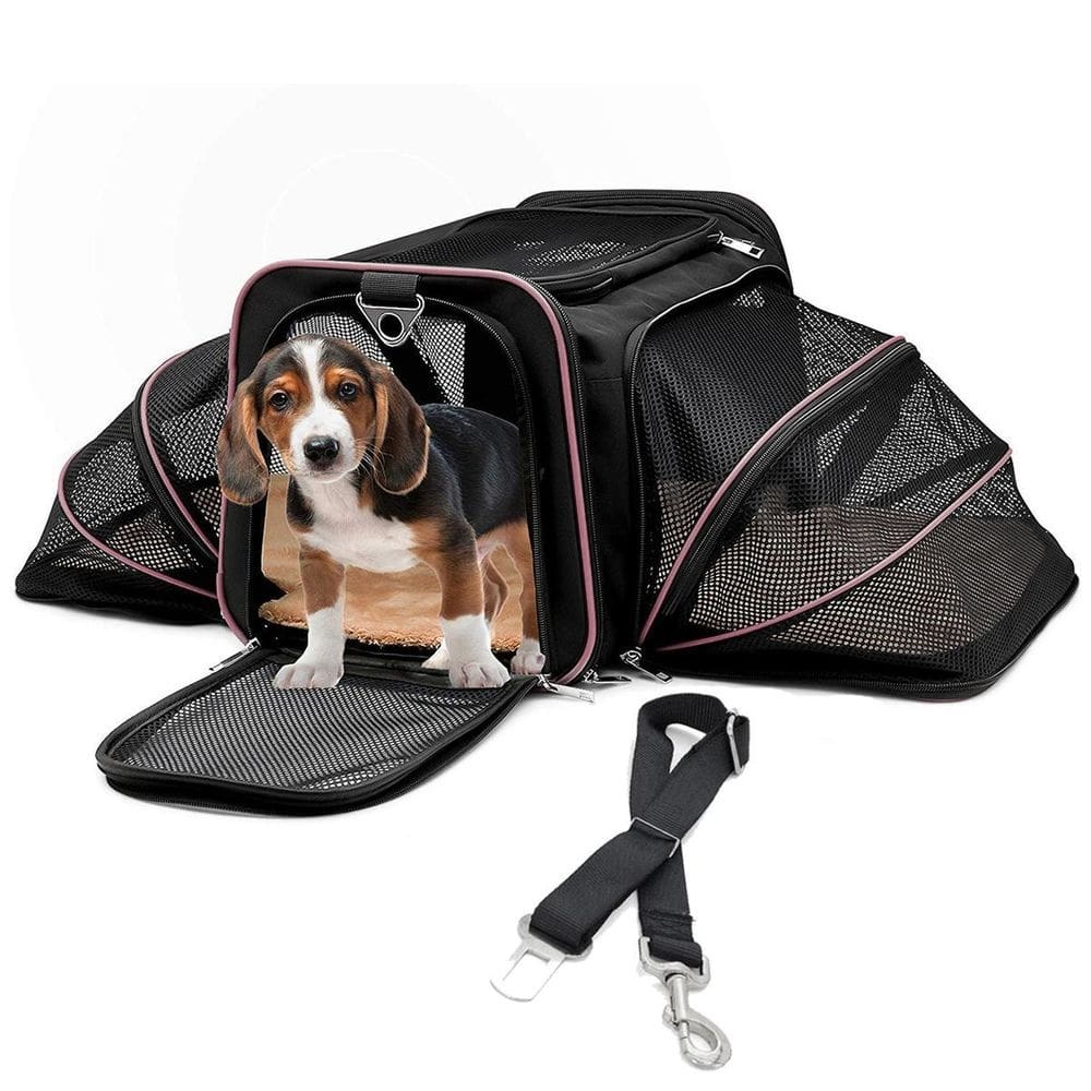 Bolsa Pet Transporte Expansível Rosa + Cinto de Segurança