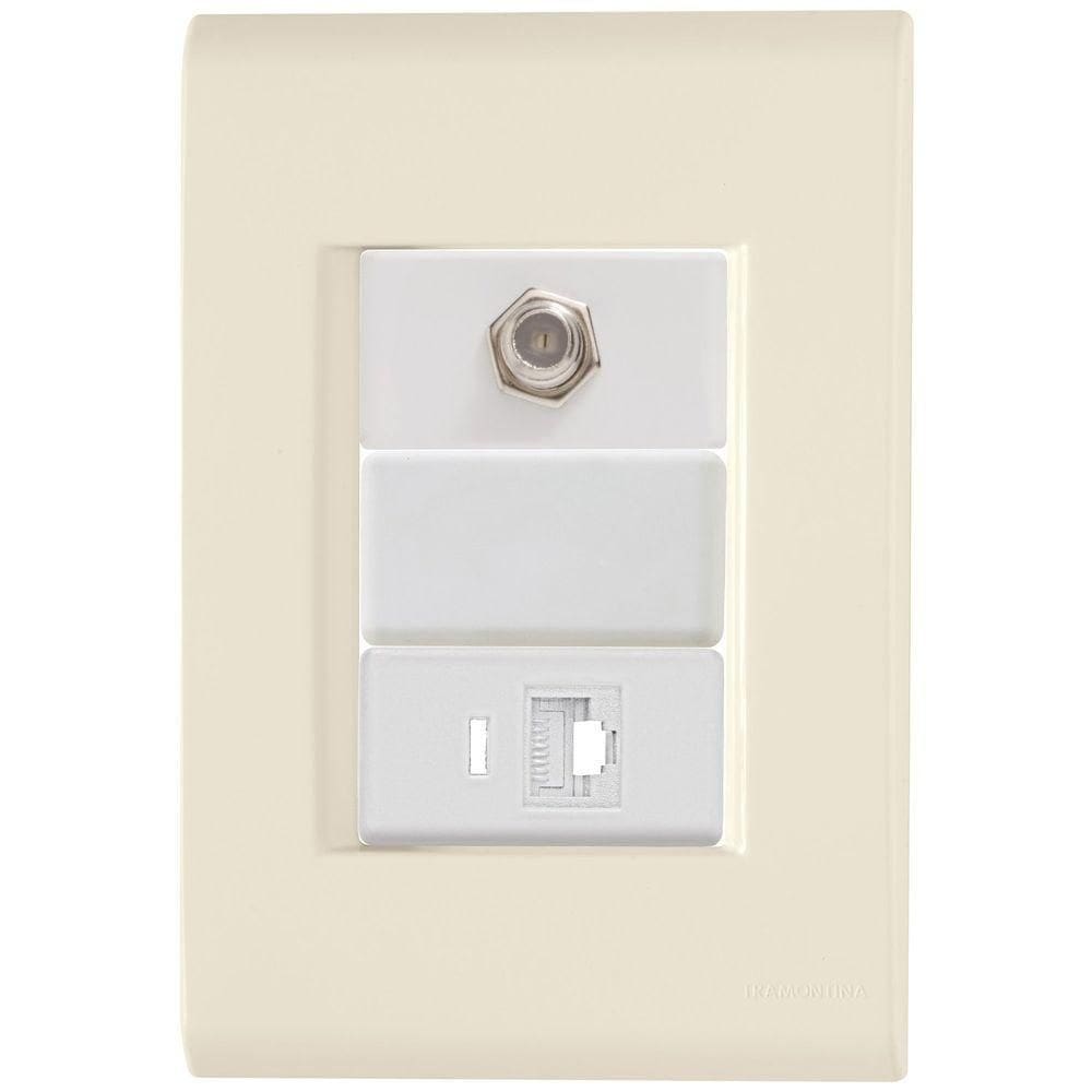 Cj Tomadas Rj45 Ethernet + Tv Coaxial Liz Bege Tramontina Completo Pronto Tramontina