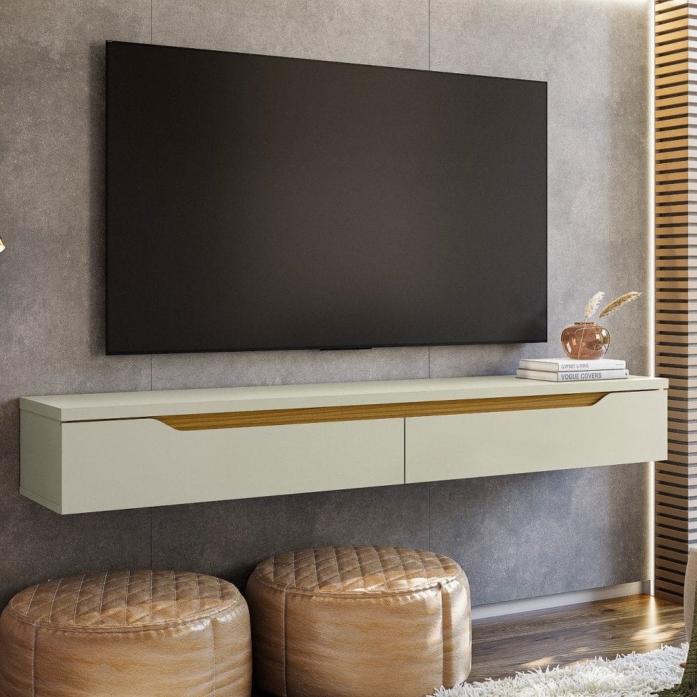 Nicho Suspenso Uno P/ Tvs até 55 Polegadas 160cm 2 Portas Off White/Cedro - Olivar Móveis