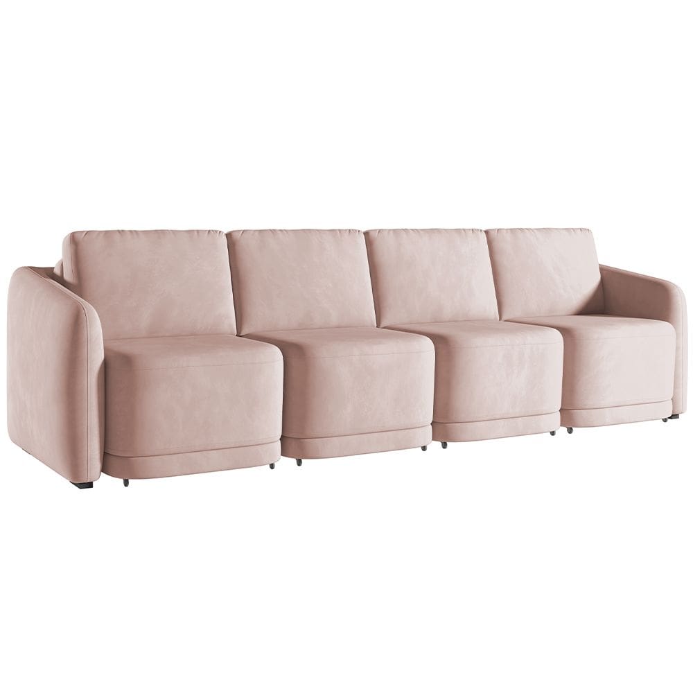 Sofá Cama para Sala de Estar 4 Lugares 396cm Montserrat K01 Veludo Rosê - Lyam Decor