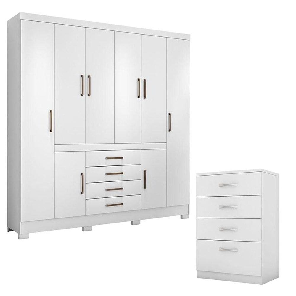 Cômoda Astral e Guarda Roupa Casal New Realce Branco - Demóbile