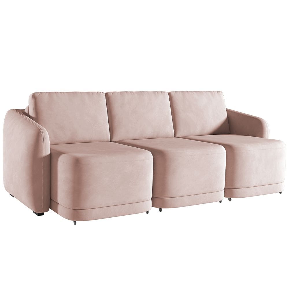 Sofá Cama para Sala de Estar 4 Lugares 336cm Montserrat K01 Veludo Rosê - Lyam Decor