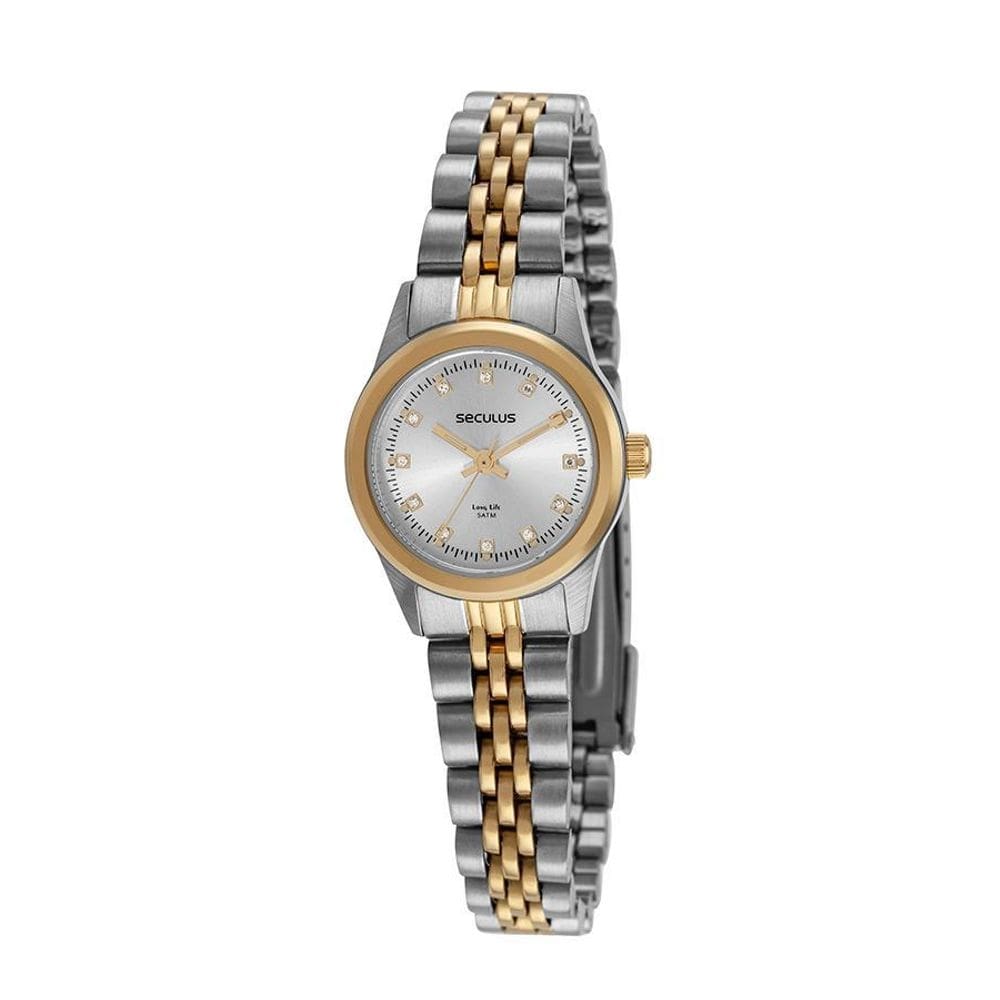 Relogio feminino seculus bicolor pequeno strass 44052lpsvba2