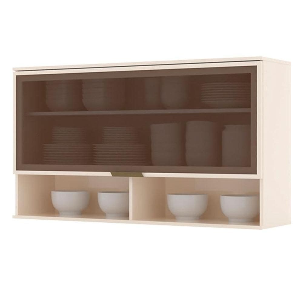 Armário Aéreo 1 Porta Basculante de Vidro 120 cm Connect Off White – Henn