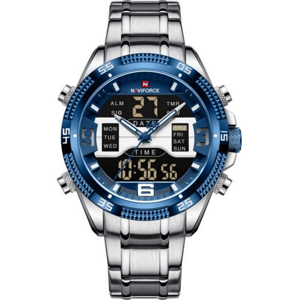 Relógio de masculino em aço inoxidavel luminoso display LCD design esportivo