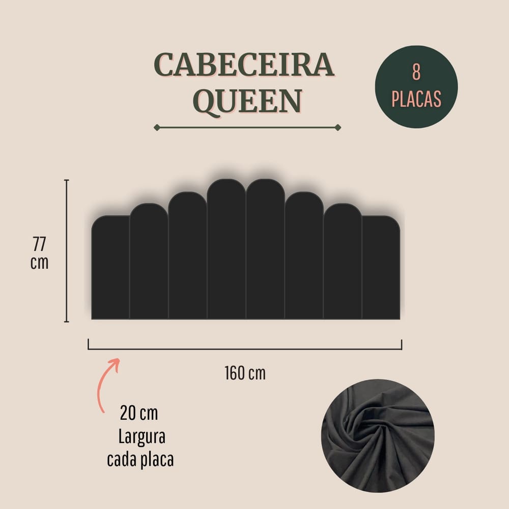 Cabeceira Queen Estofada Kit 8 Placas Concha - Suede Preto