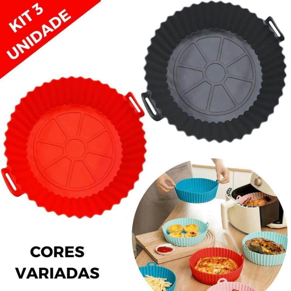 Kit 3 formas silicone assadeira airfryer antiaderente