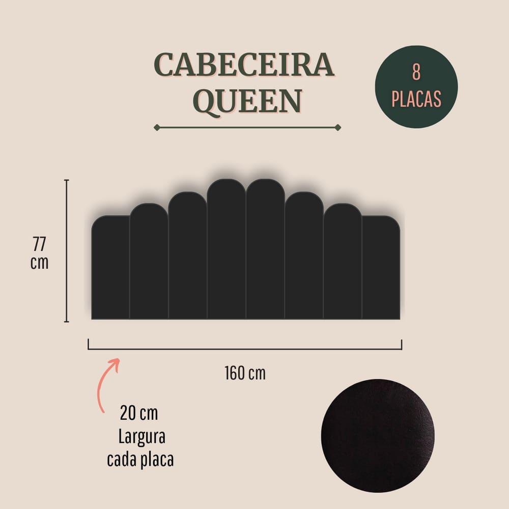 Cabeceira Queen Estofada  Kit 8 Placas  Concha - Courino Preto