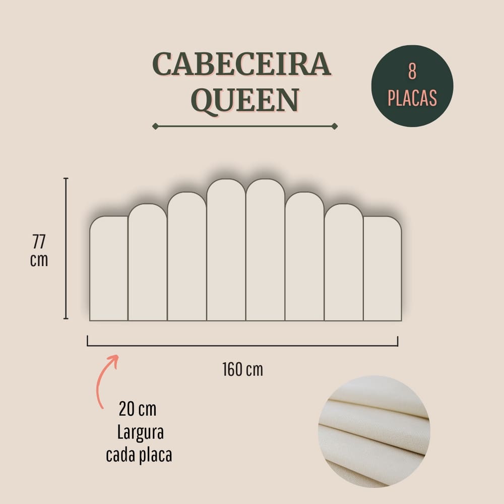 Cabeceira Queen Estofada  Kit 8 Placas  Concha - Suede Creme / Off White