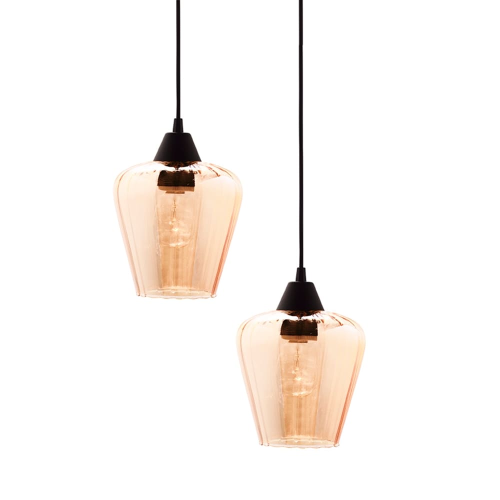 Lustre Pendente Layla PP Canelado Conhaque Duplo 2xE27 Bivolt Taschibra