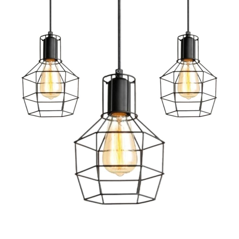 Lustre Pendente Avant Adhara Aço 1xE27 Preto Fosco 3 Unid.