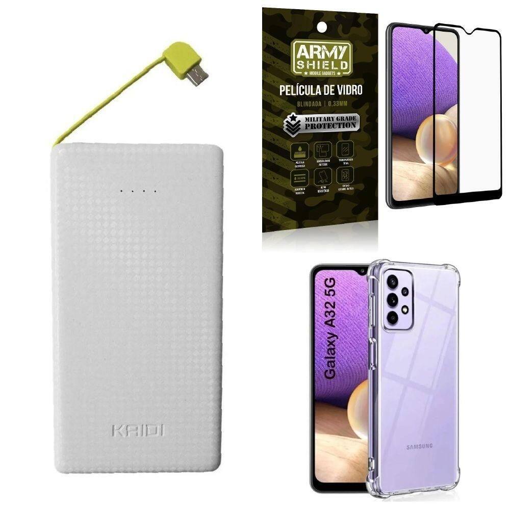 Capa samsung a32 5g + carregador portátil 10k + película 3d