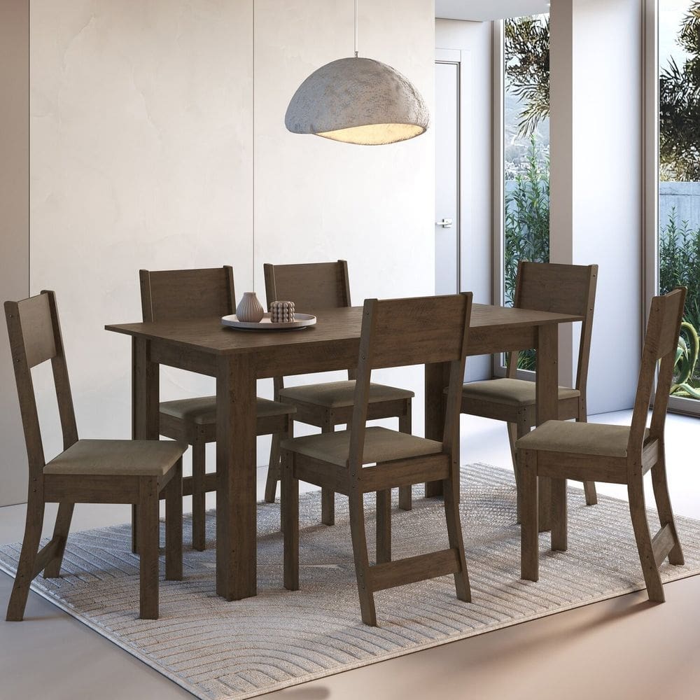Conjunto Sala de Jantar 1 Mesa 6 Cadeiras Versalhes Noce/Off-White/Cacau