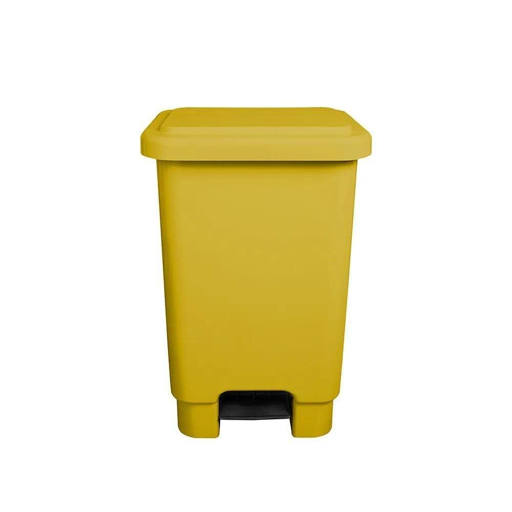 Lixeira retangular 25l com pedal amarelo larplasticos