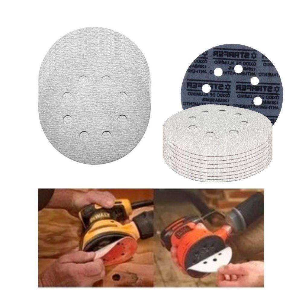 Disco de lixa tiras aderentes branco 150mm grão 100 starfer 10