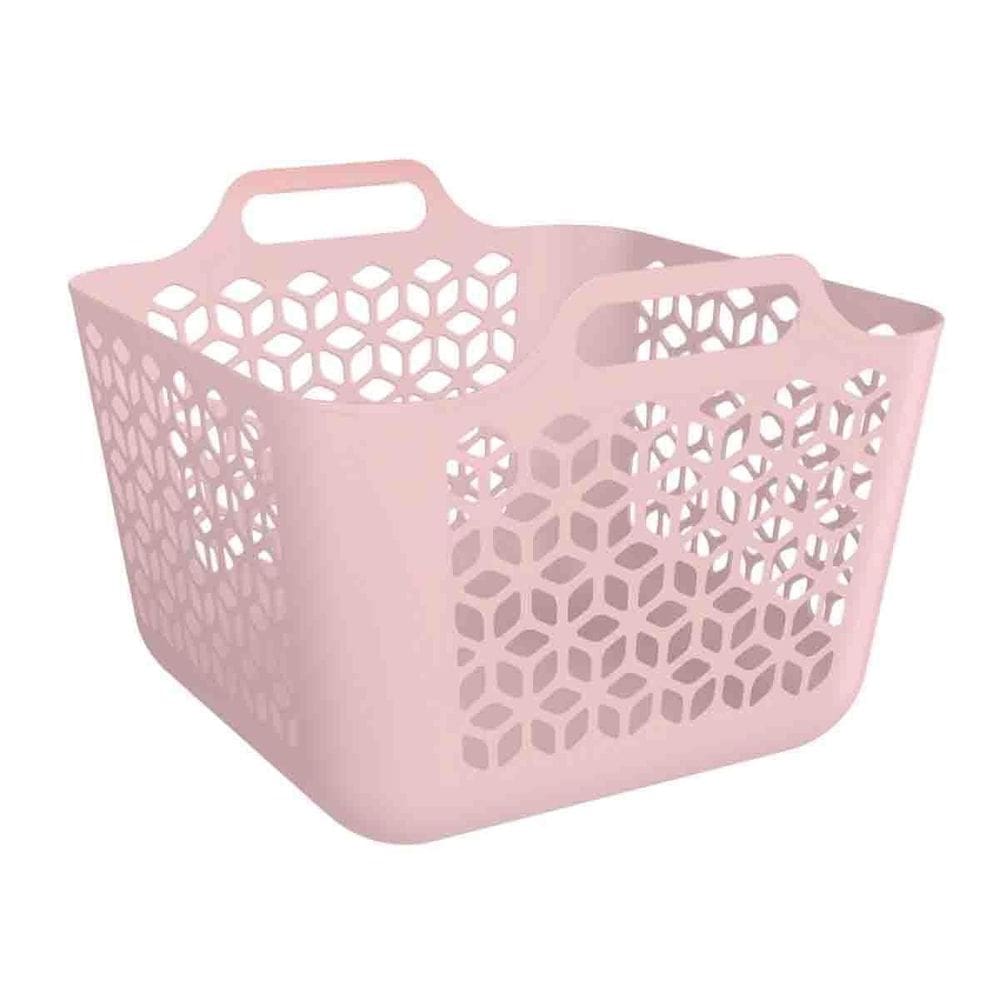Cesto de roupa organizador 30 litros de plástico uz rosa