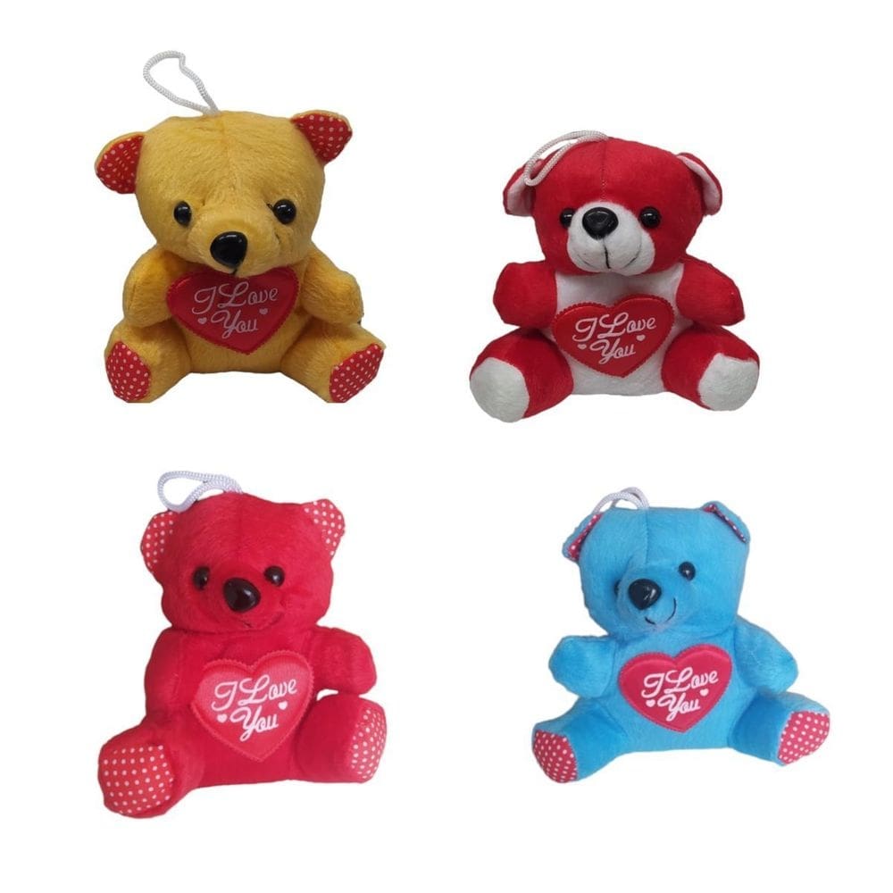 Urso de pelúcia com coração e gancho 14 cm