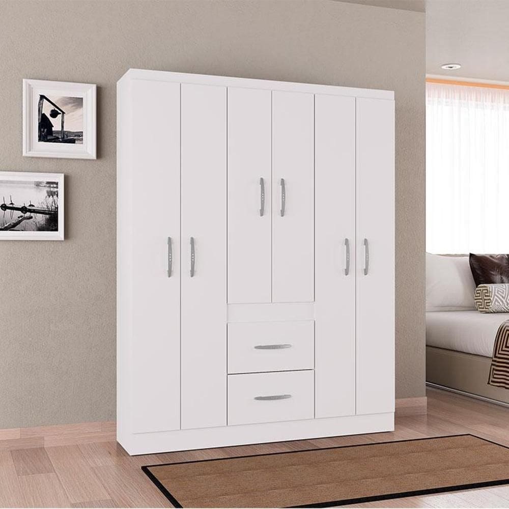 Guarda Roupa Casal Milão 6 Portas Branco Brilho – Poquema