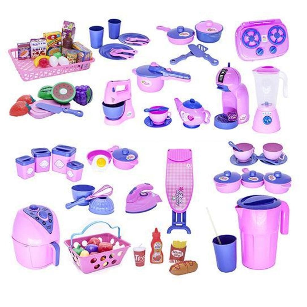Cozinha infantil completa mercado comida fogão air fryer