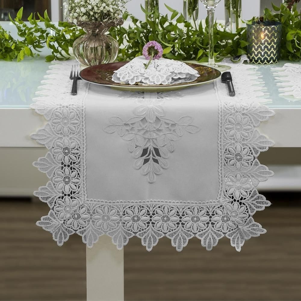 Trilho de mesa piquet perla 40x140cm branco - lepin enxovais