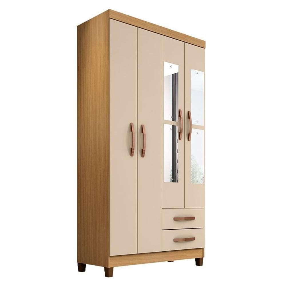 Guarda Roupa Solteiro Modena com Espelho 4 Portas Carvalho Americano Off White - Incorplac