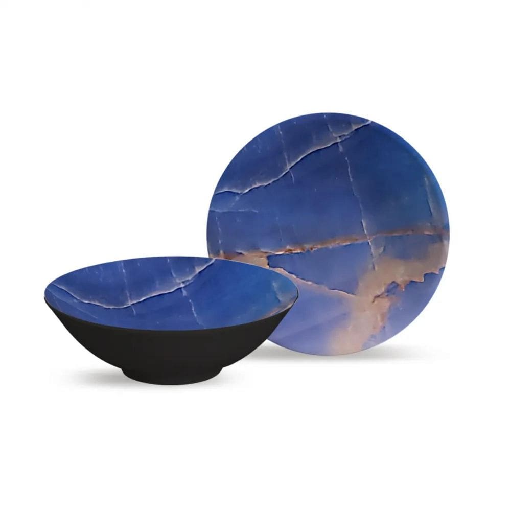 Kit Bowl Tigela Cumbuca 4 Peças Cerâmica Lápis Lazúli 300Ml