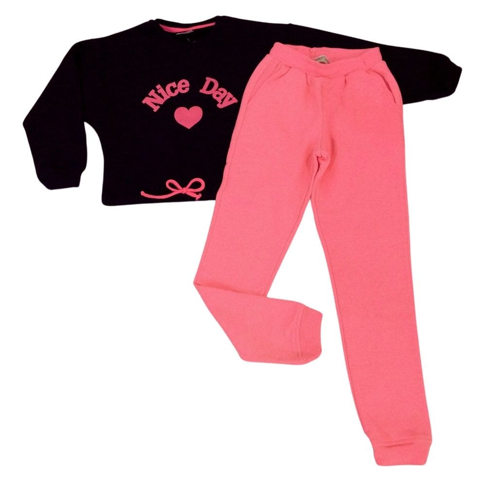 Conjunto moleton fem infantil Vrasalon preto/rosa neon