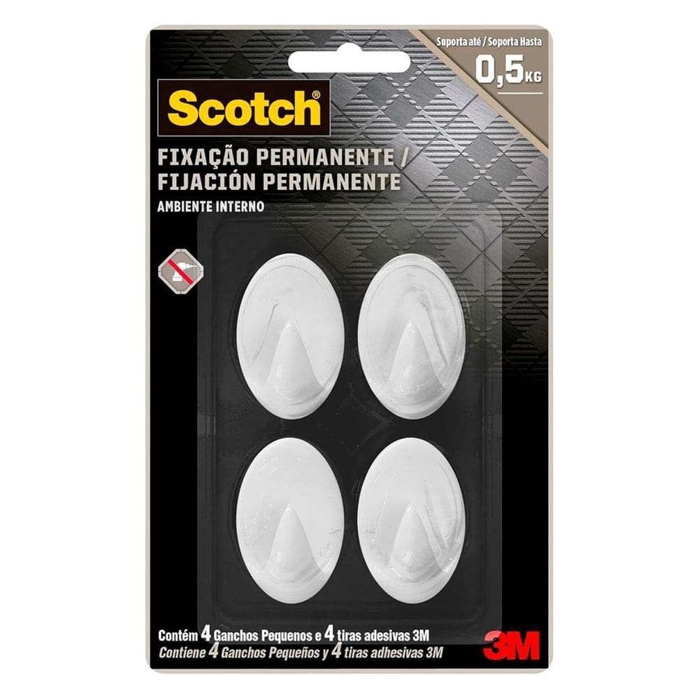Gancho 3m Scotch Branco Pequeno 4 Unidades