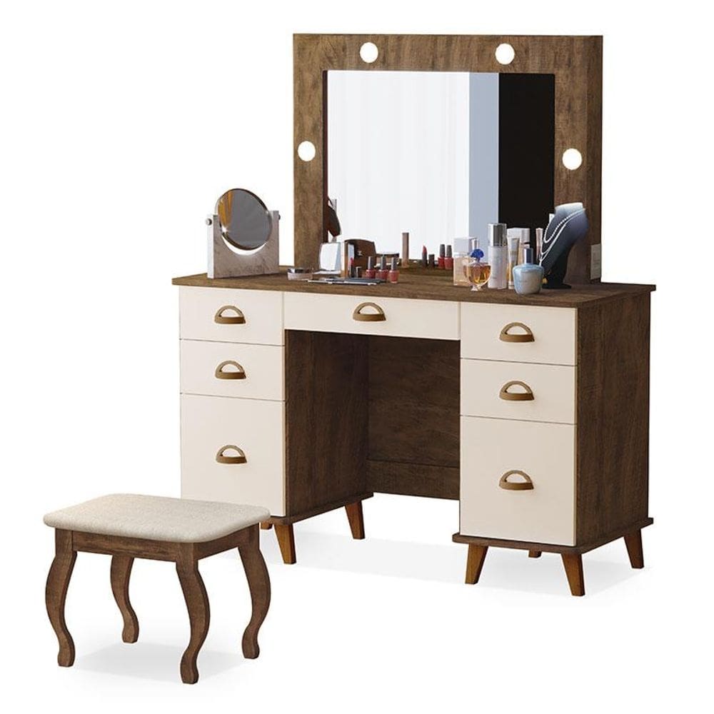 Penteadeira Camarim New Seul com Banqueta Almofadada Malbec Off White - Luapa