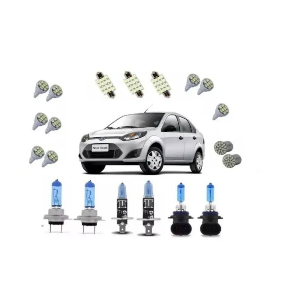 Kit lâmpada super branca + leds fiesta farol e milha 2010/12