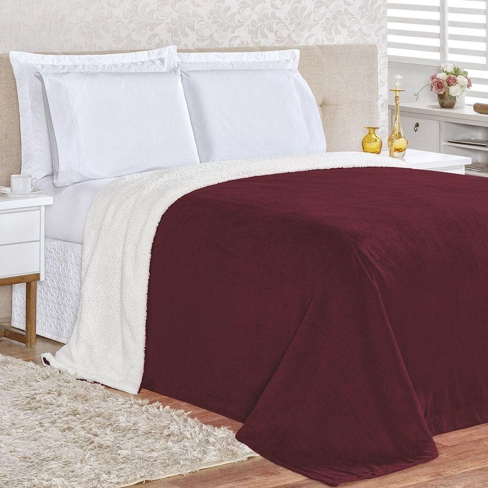 Kit fascinio queen cobertor + lençol 4 peças - vinho