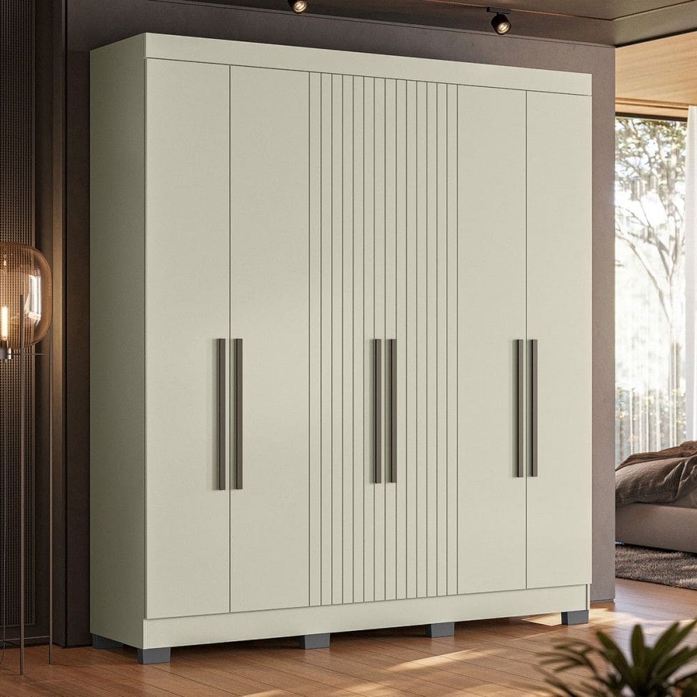 Guarda-Roupa Casal Dakota 6 Portas 2 Gavetas Off White - Olivar Móveis
