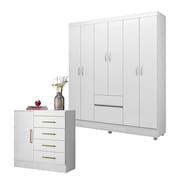 Cômoda Montevidéu e Guarda Roupa Casal Flash 2 Branco Flex - Demóbile