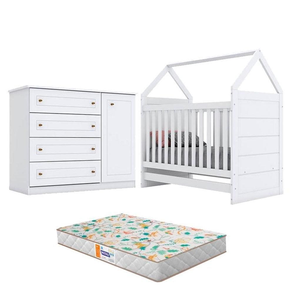 Berço Montessoriano e Cômoda Infantil Americano Branco com Colchão Gazin – Henn