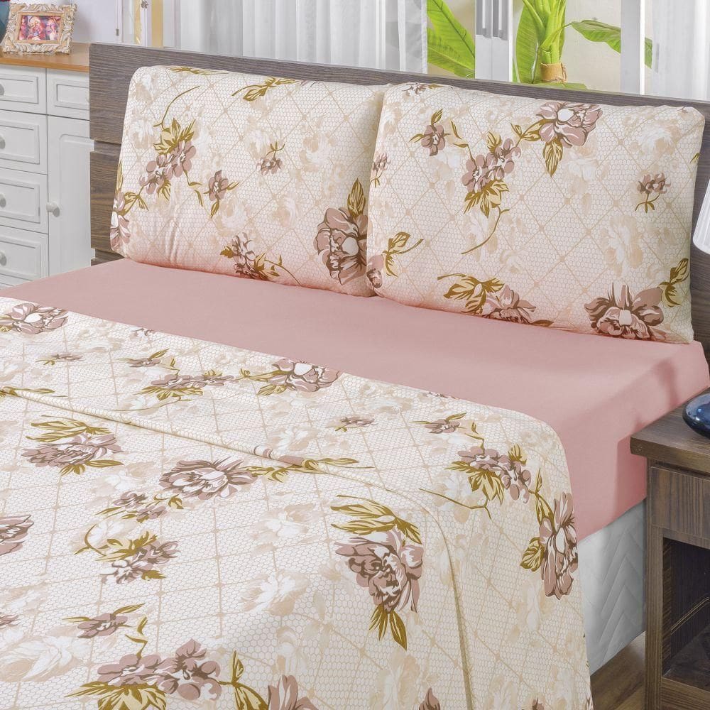 Jogo de lençol padrão em malha 100% algodão 4 peças - rosê