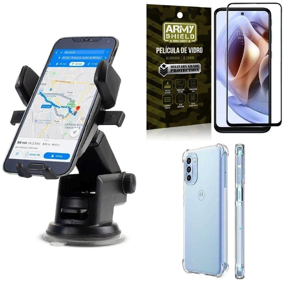 Kit capa moto g41 + suporte veicular ventosa auto + película