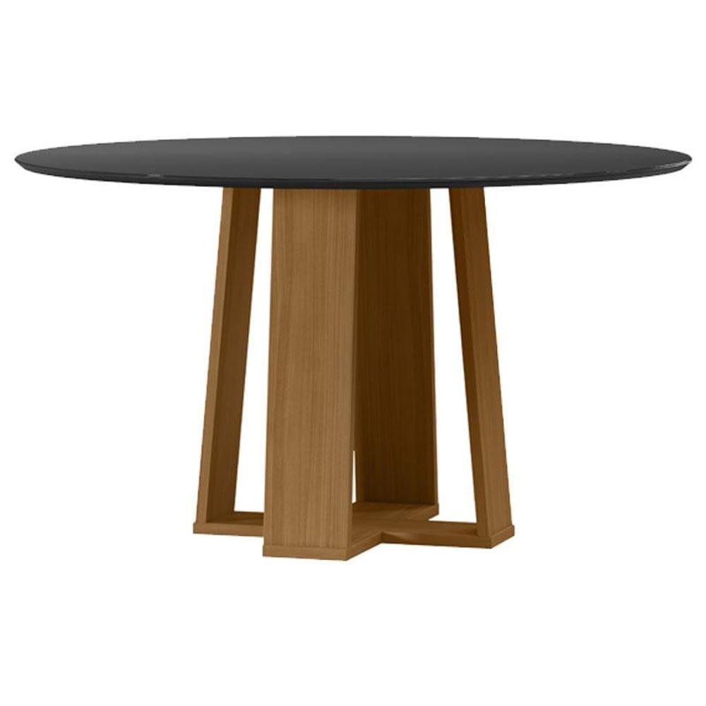 Mesa de Jantar Isabela 135x135 cm com Vidro Ype Preto - New Ceval