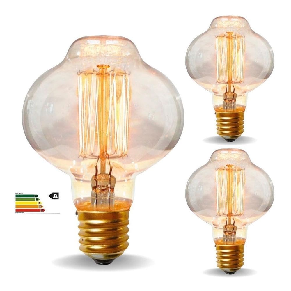 3 lâmpada filamento carbono retro vintage br85 40w kit c/3
