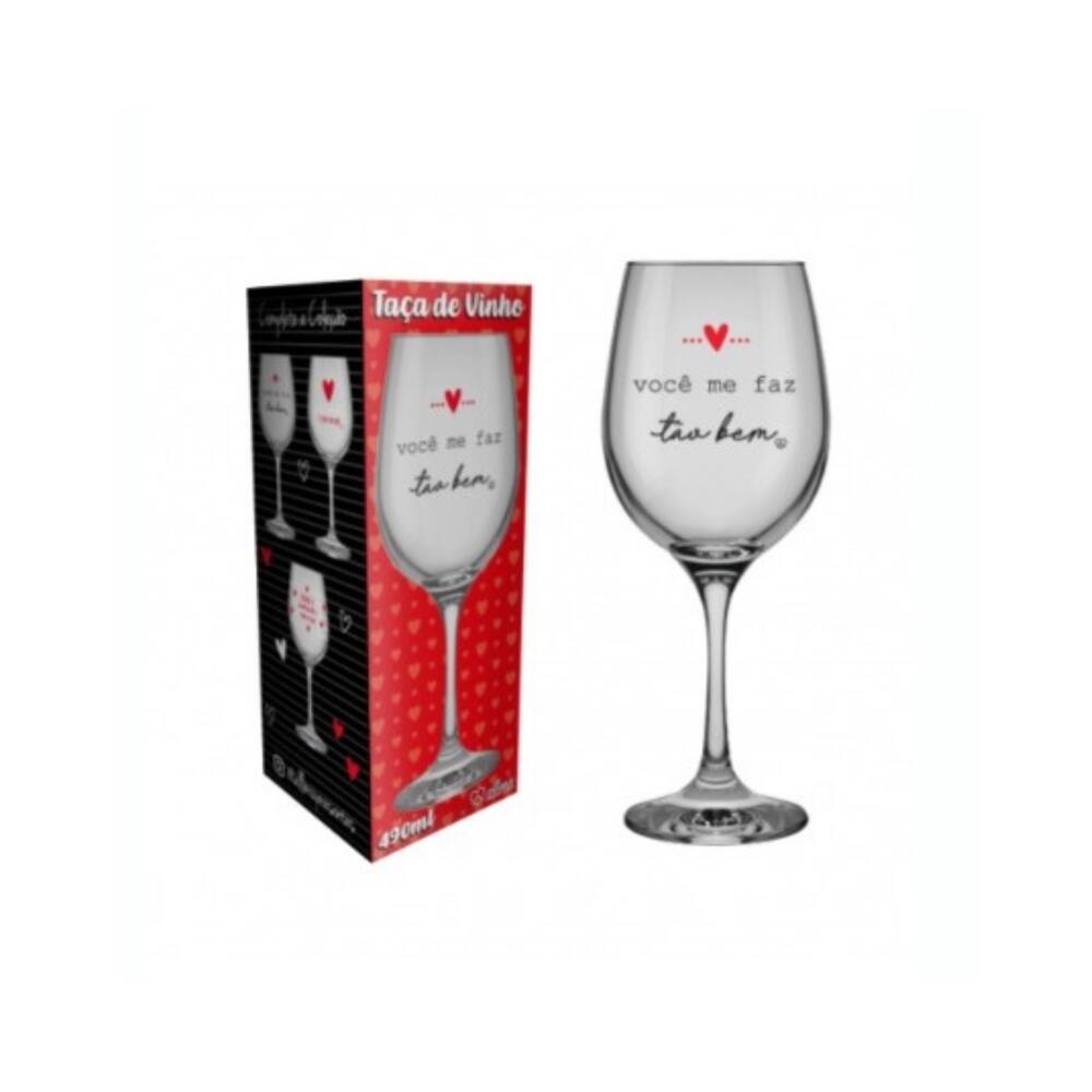 Taça Grande Vidro Vinho Agua Love Você Me Faz Tão Bem 490 ml