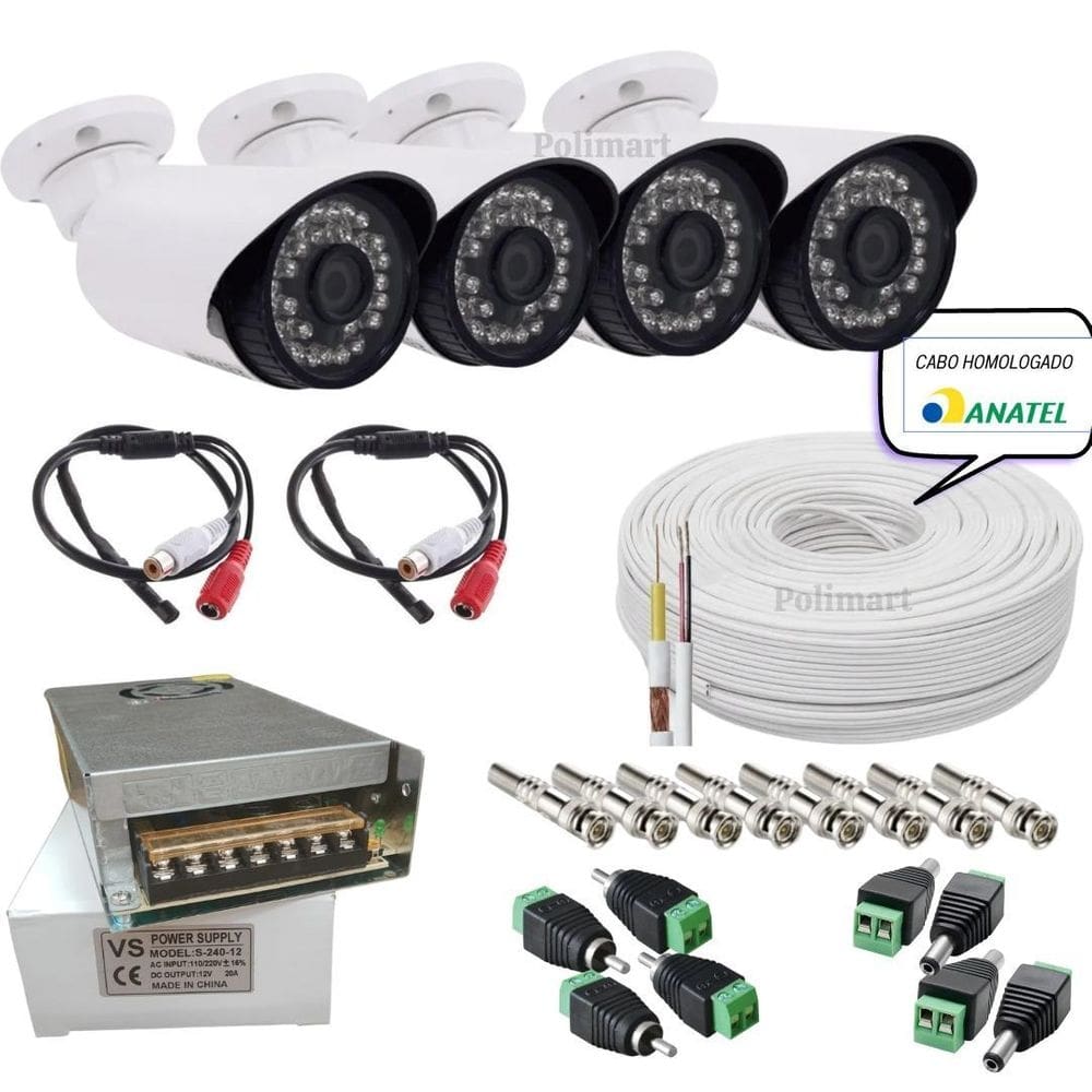 Kit 4 câmeras 6146 ahd + acessórios +fonte +cabo +microfone