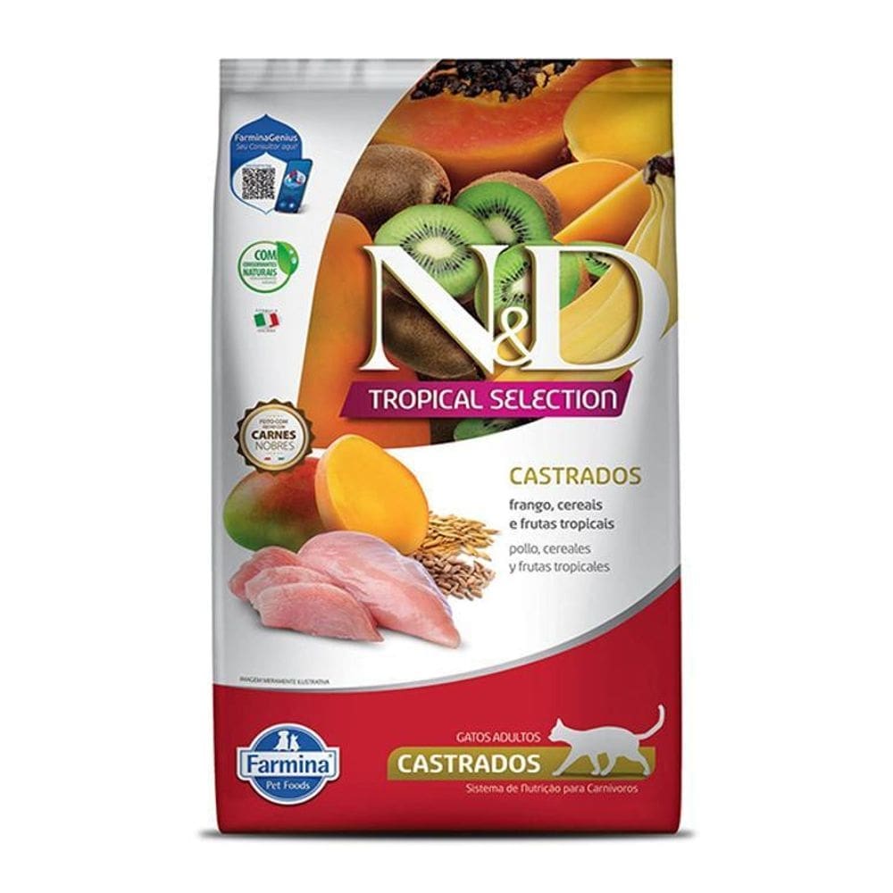 Ração seca n&d tropical selection frango, cerais e frutas