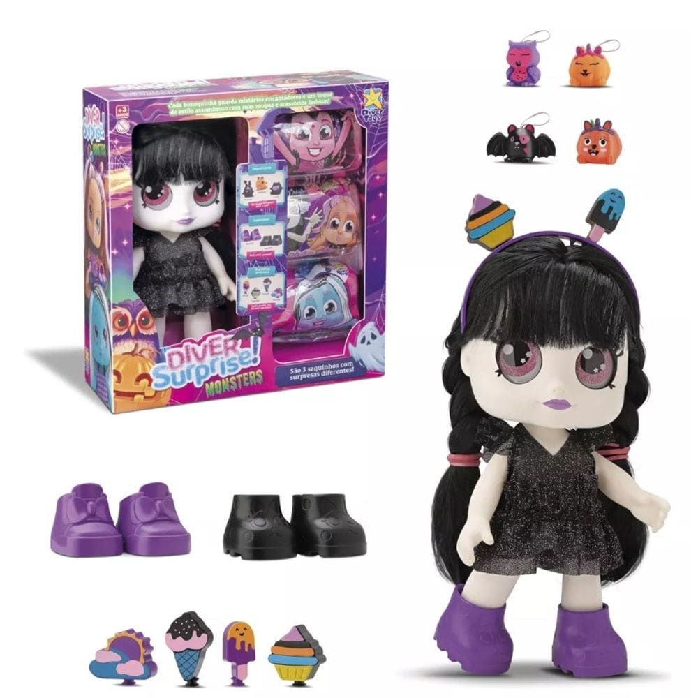 Boneca Diver Surprise Monsters C/ Acessórios - Divertoys