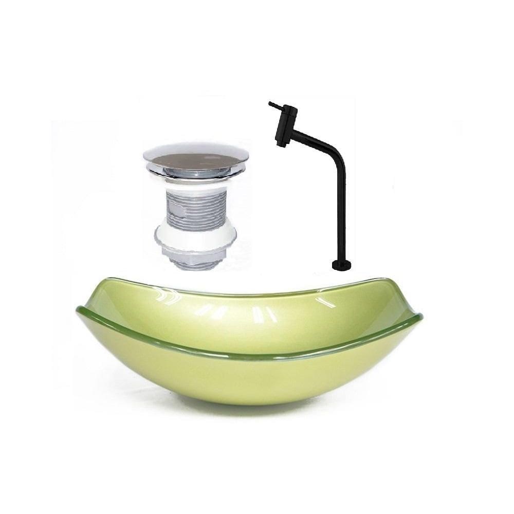 Cuba de vidro oval chanfrada 51cm verde válvula torneira