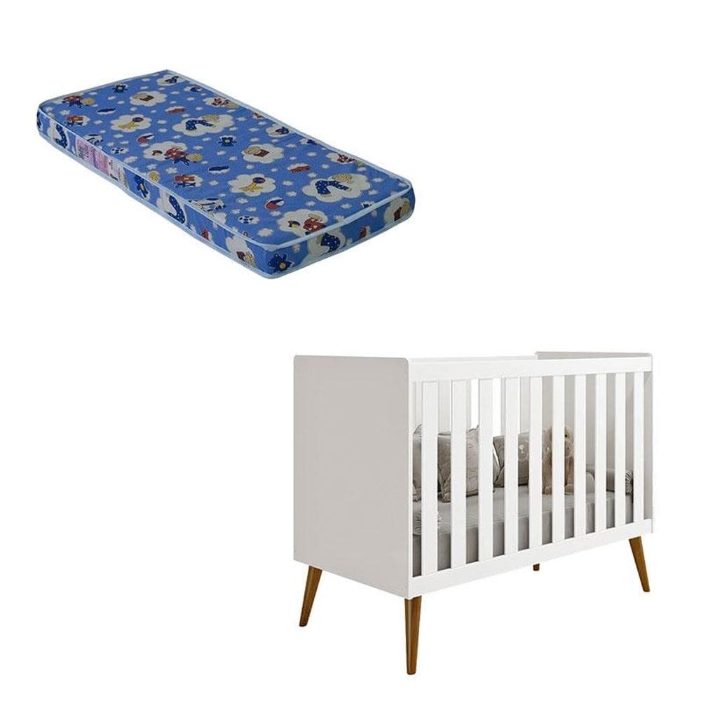 Berço Americano Isis Branco Acetinado com Colchão Ortobom - Reller