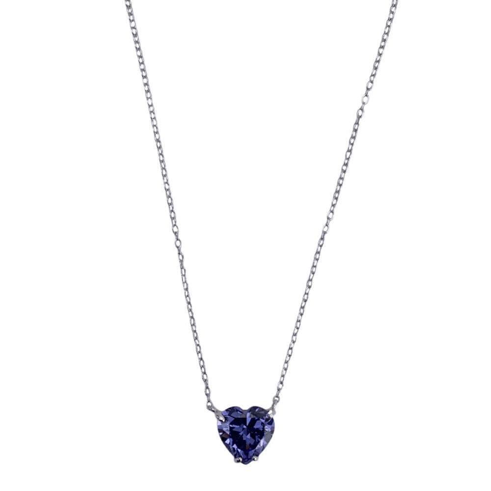 Colar coração tanzanita 40cm em prata