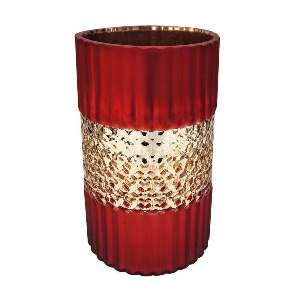 Castiçal Vaso De Vidro Vermelho Fosco