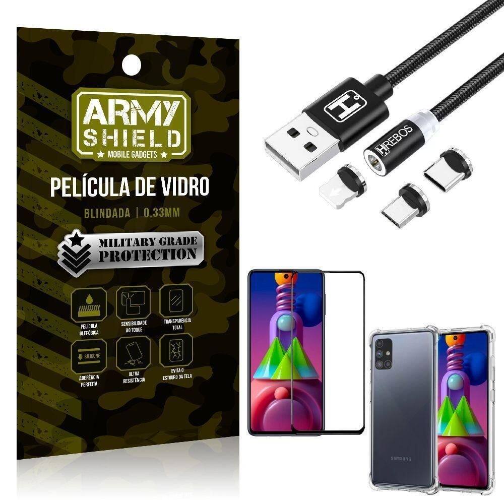 Capinha samsung m51 + cabo magnético 2m + pelicula 3d army