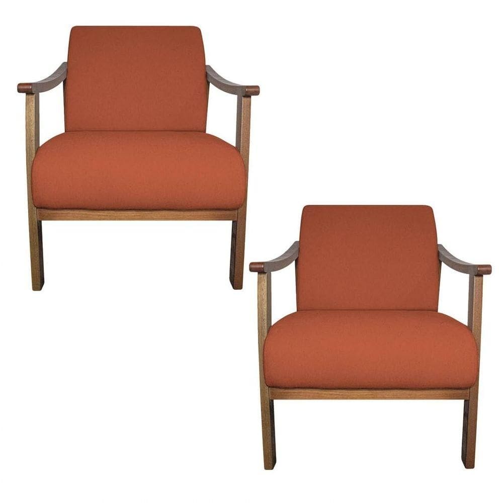 Kit 02 Poltrona Liz Base Madeira Suede Cor Terracota