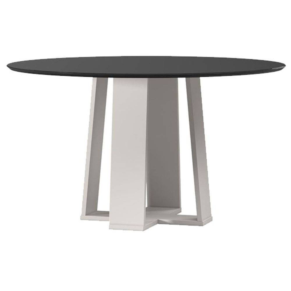Mesa de Jantar Isabela 135x135 cm com Vidro Off White Preto - New Ceval